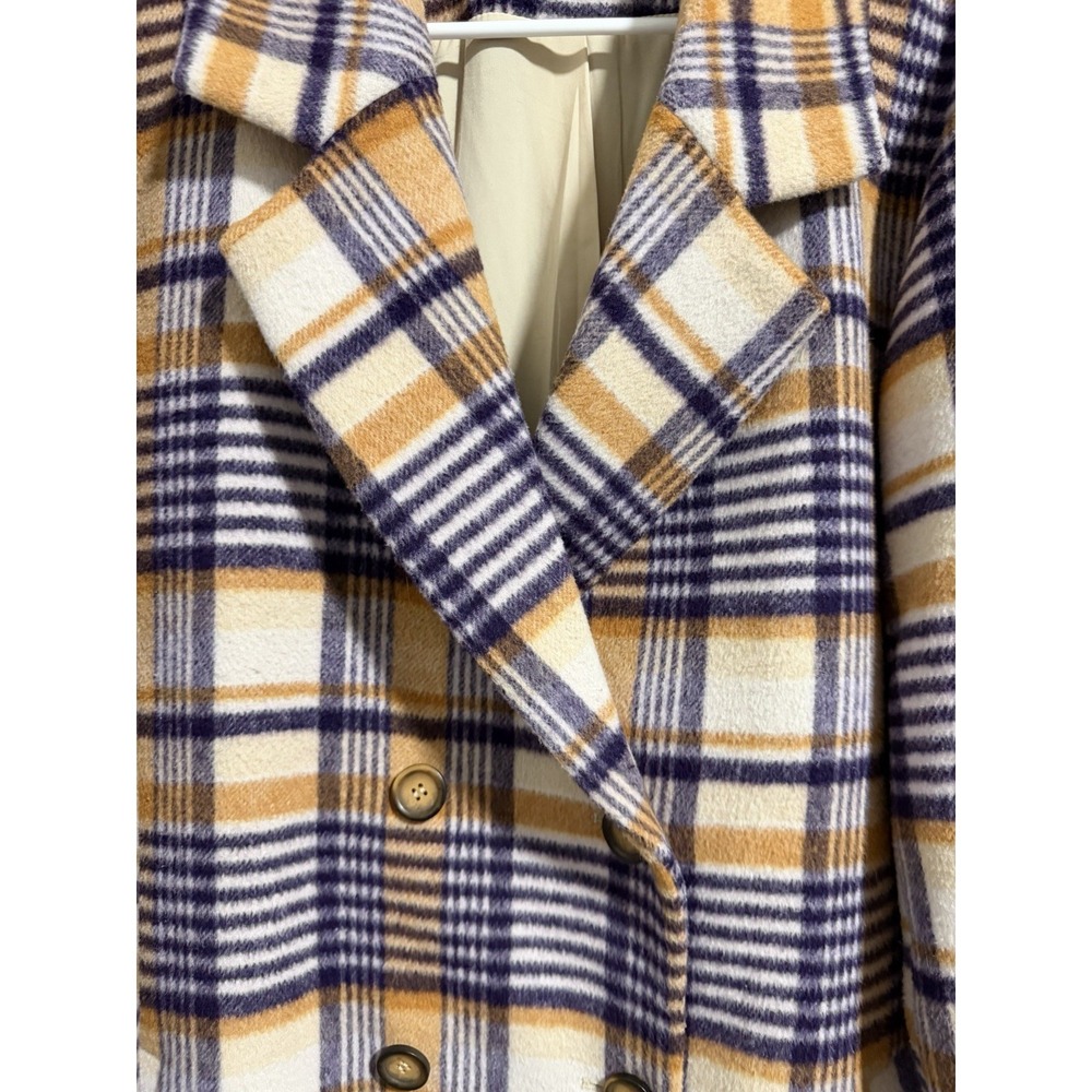 Garnet Hill Plaid Wool Coat‎ Purple/Tan Women's Size XL - Picture 7 of 12